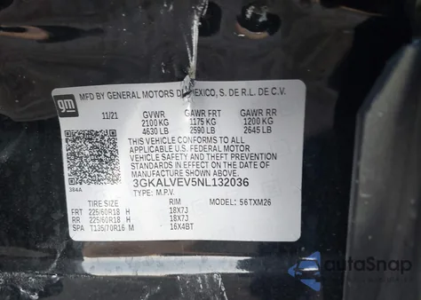 2022 GMC Terrain Awd Slt из США, поврежденный, VIN 3GKALVEV5NL132036